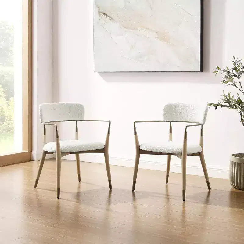 HOMLUX Set of 2 Upholstered Accent Dining Chairs Arm Rest Curved Backrest