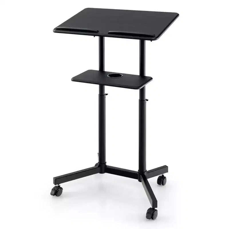 Costway Leggio da Podio Mobile 1/2 Pezzi con Piano Inclinabile Vassoio Portaoggetti Ruote Bloccabili Nero