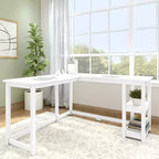 Plank+Beam Solid Wood Corner Desk for Home Office, Gaming, Computer with Storage Shelves