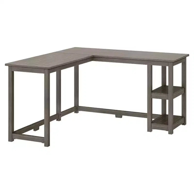 Scrivania ad angolo in legno massello Plank+Beam per ufficio, gaming, computer con mensole portaoggetti