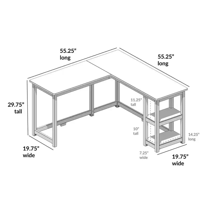 Scrivania ad angolo in legno massello Plank+Beam per ufficio, gaming, computer con mensole portaoggetti