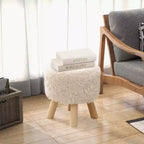 Costway Pouf Rotondo Poggiapiedi Ottomano in Pelliccia Sintetica con Seduta Imbottita Bianco