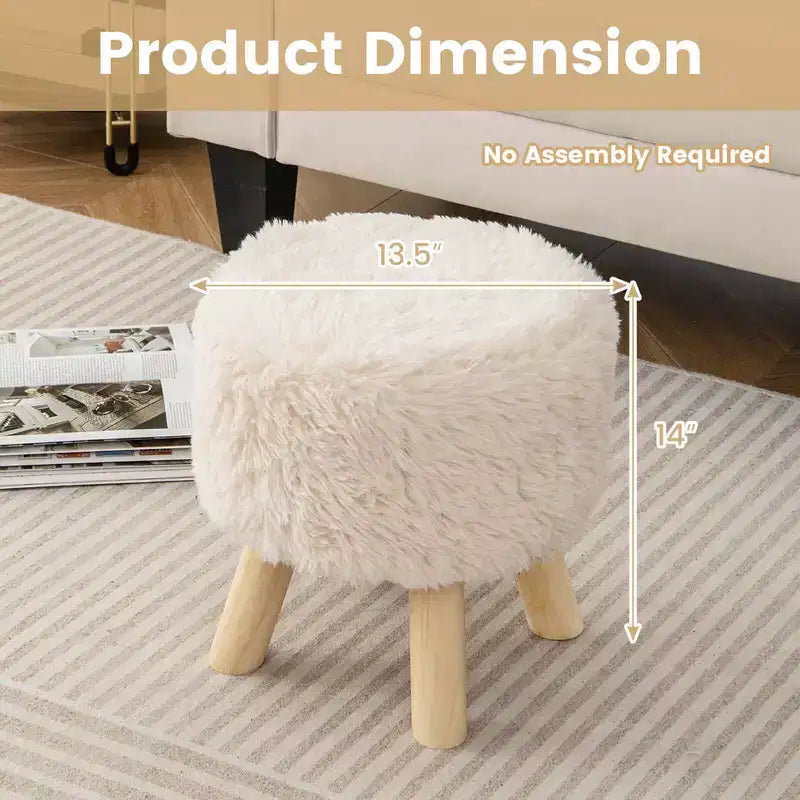 Costway Pouf Rotondo Poggiapiedi Ottomano in Pelliccia Sintetica con Seduta Imbottita Bianco
