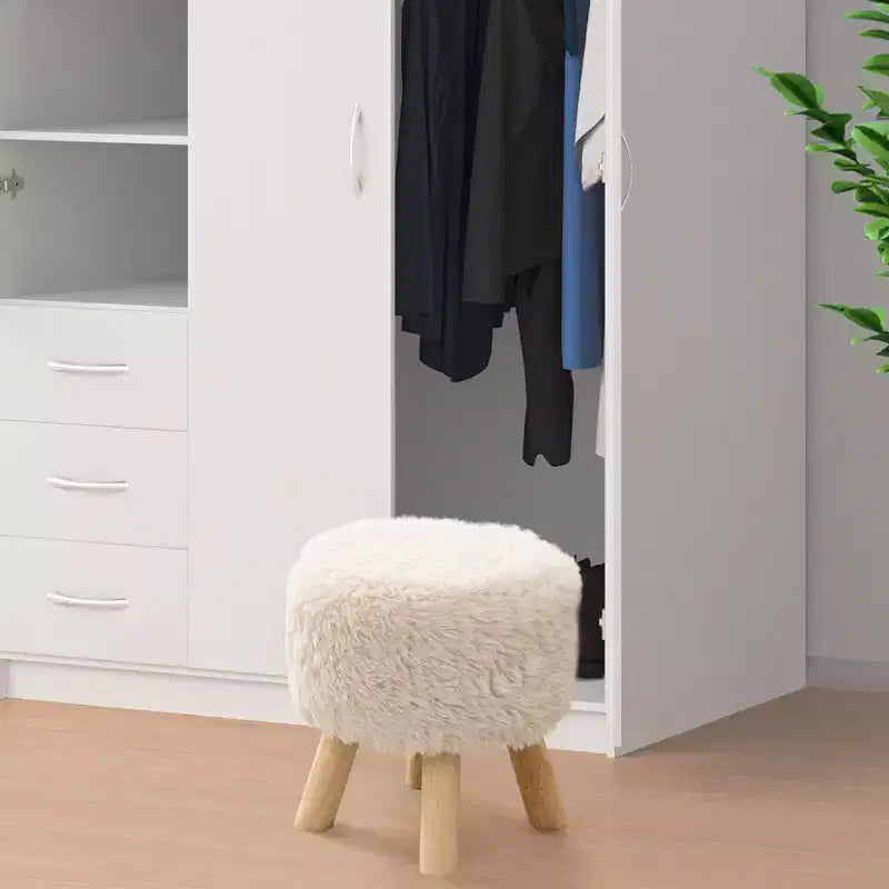 Costway Pouf Rotondo Poggiapiedi Ottomano in Pelliccia Sintetica con Seduta Imbottita Bianco