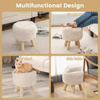 Costway Pouf Rotondo Poggiapiedi Ottomano in Pelliccia Sintetica con Seduta Imbottita Bianco