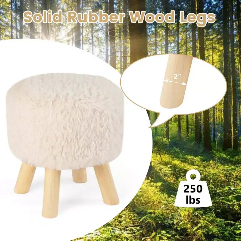 Costway Pouf Rotondo Poggiapiedi Ottomano in Pelliccia Sintetica con Seduta Imbottita Bianco