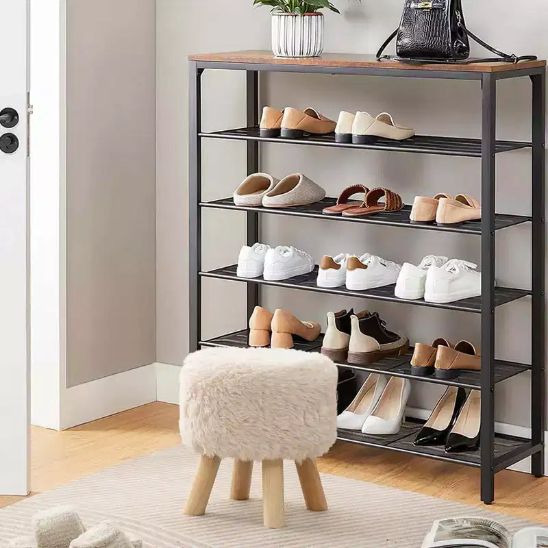 Costway Pouf Rotondo Poggiapiedi Ottomano in Pelliccia Sintetica con Seduta Imbottita Bianco