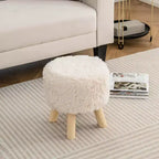Costway Pouf Rotondo Poggiapiedi Ottomano in Pelliccia Sintetica con Seduta Imbottita Bianco