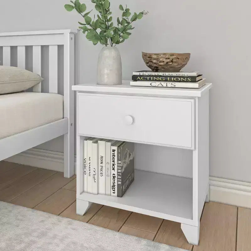 Plank+Beam Solid Wood Nightstand with 1 Drawer for Bedroom