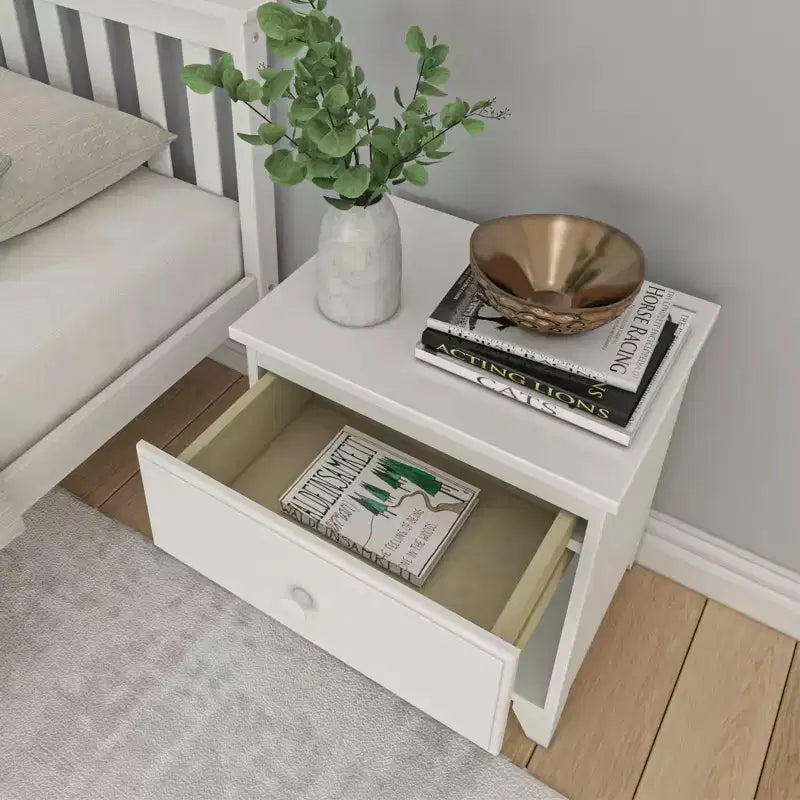 Comodino Plank+Beam in legno massello con 1 cassetto per camera da letto
