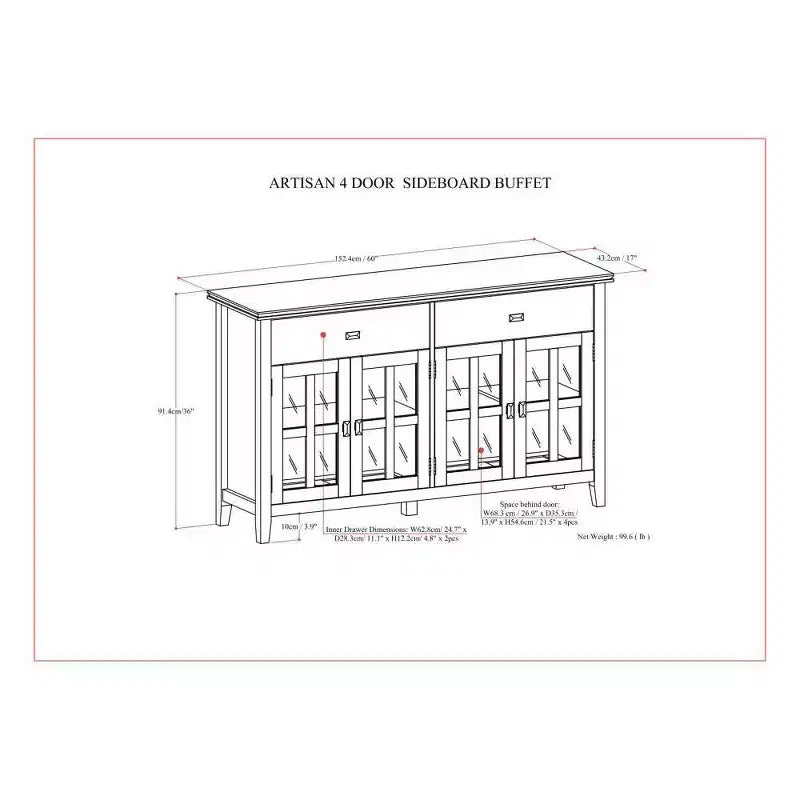 WyndenHall Stratford Credenza/Madia Grande a 4 Ante
