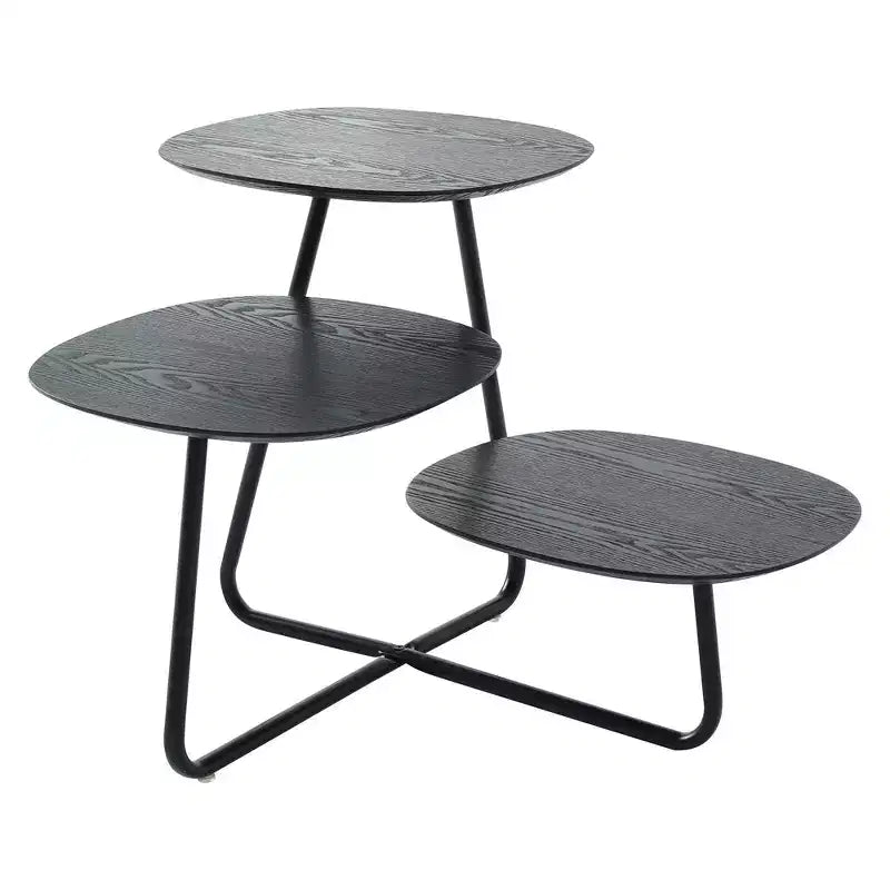 LeisureMod 3-Tier Multi-Level Coffee Table - White Wood Grain & Black Metal