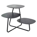 LeisureMod 3-Tier Multi-Level Coffee Table - White Wood Grain & Black Metal