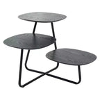 LeisureMod 3-Tier Multi-Level Coffee Table - White Wood Grain & Black Metal