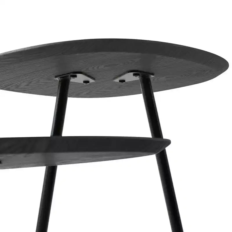 LeisureMod Tavolino da caffè a 3 livelli, venatura del legno bianco e metallo nero