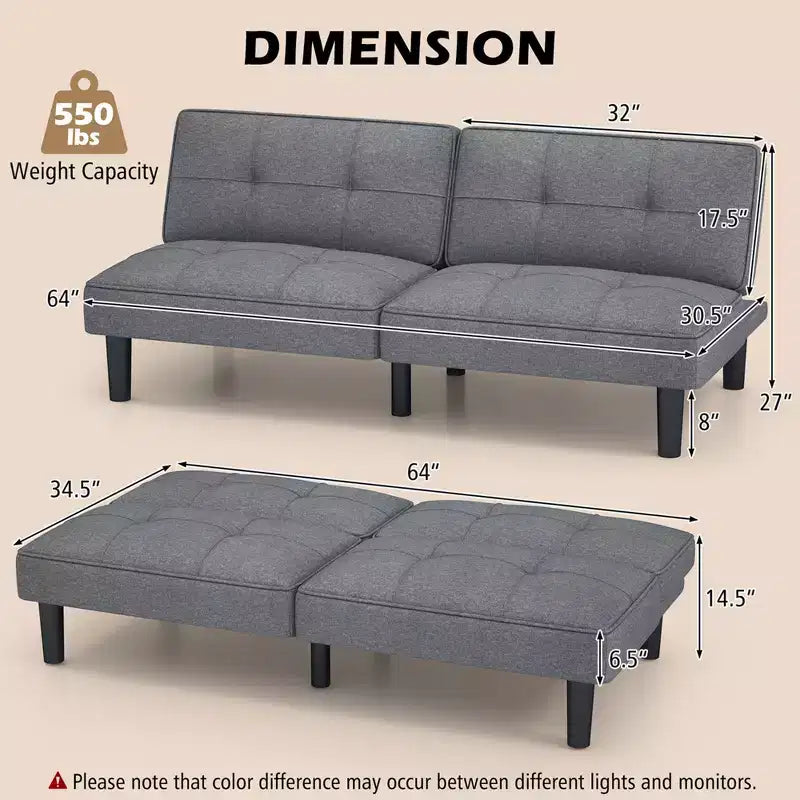 Divano Letto Futon Convertibile Pieghevole Costway con Schienale Regolabile in 6 Posizioni