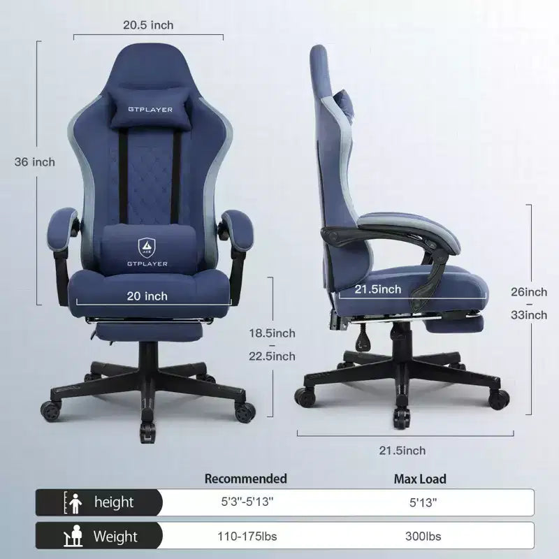 GTPLAYER Sedia da Gaming Sedia da Ufficio in Tessuto con Braccioli a Collegamento Sedia Ergonomica da Computer