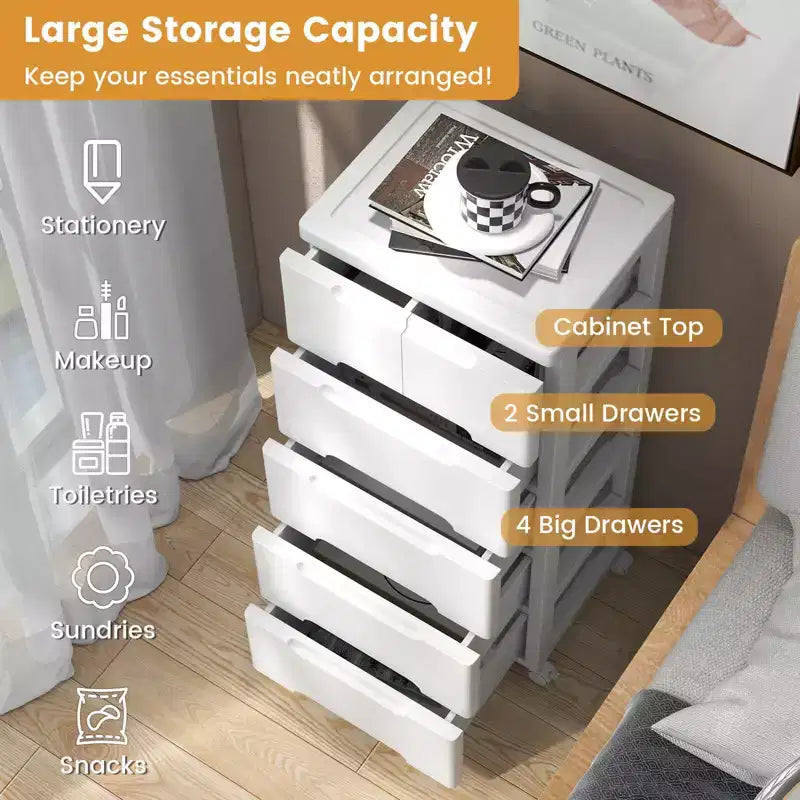 Costway Carrello Portaoggetti in Plastica a 6 Cassetti, 1 o 2 Pezzi, con 4 Ruote Universali, Mobile Cassettiera