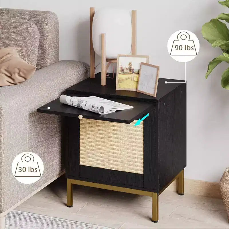 Tavolino finale in Rattan Whizmax, comodino in legno con vassoio per soggiorno, tavolino laterale da camera da letto con ripiano portaoggetti per ingresso, spazi piccoli