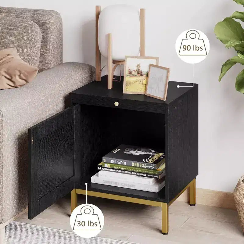 Tavolino finale in Rattan Whizmax, comodino in legno con vassoio per soggiorno, tavolino laterale da camera da letto con ripiano portaoggetti per ingresso, spazi piccoli