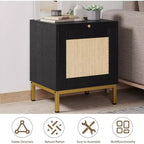Tavolino finale in Rattan Whizmax, comodino in legno con vassoio per soggiorno, tavolino laterale da camera da letto con ripiano portaoggetti per ingresso, spazi piccoli