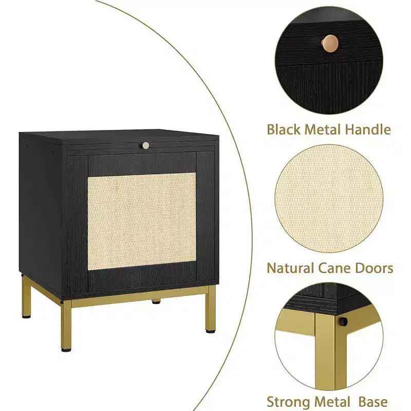 Tavolino finale in Rattan Whizmax, comodino in legno con vassoio per soggiorno, tavolino laterale da camera da letto con ripiano portaoggetti per ingresso, spazi piccoli