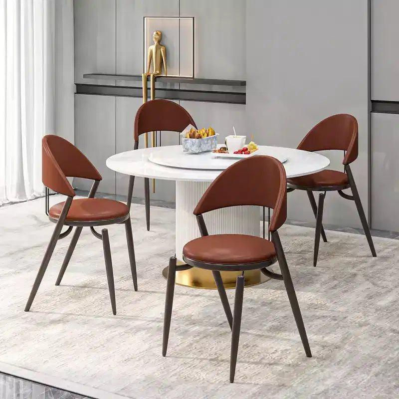 LeisureMod Venice Sedia da pranzo moderna in pelle, sedia laterale con schienale aperto imbottita, gambe in metallo, perfetta per sala da pranzo di metà secolo, nessun montaggio