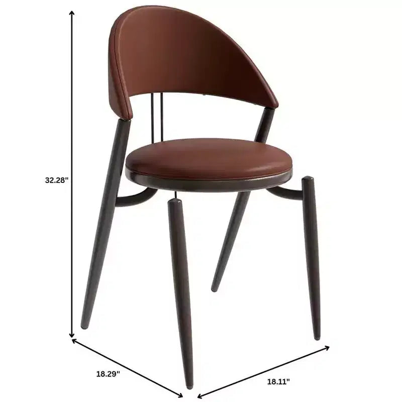 LeisureMod Venice Sedia da pranzo moderna in pelle, sedia laterale con schienale aperto imbottita, gambe in metallo, perfetta per sala da pranzo di metà secolo, nessun montaggio