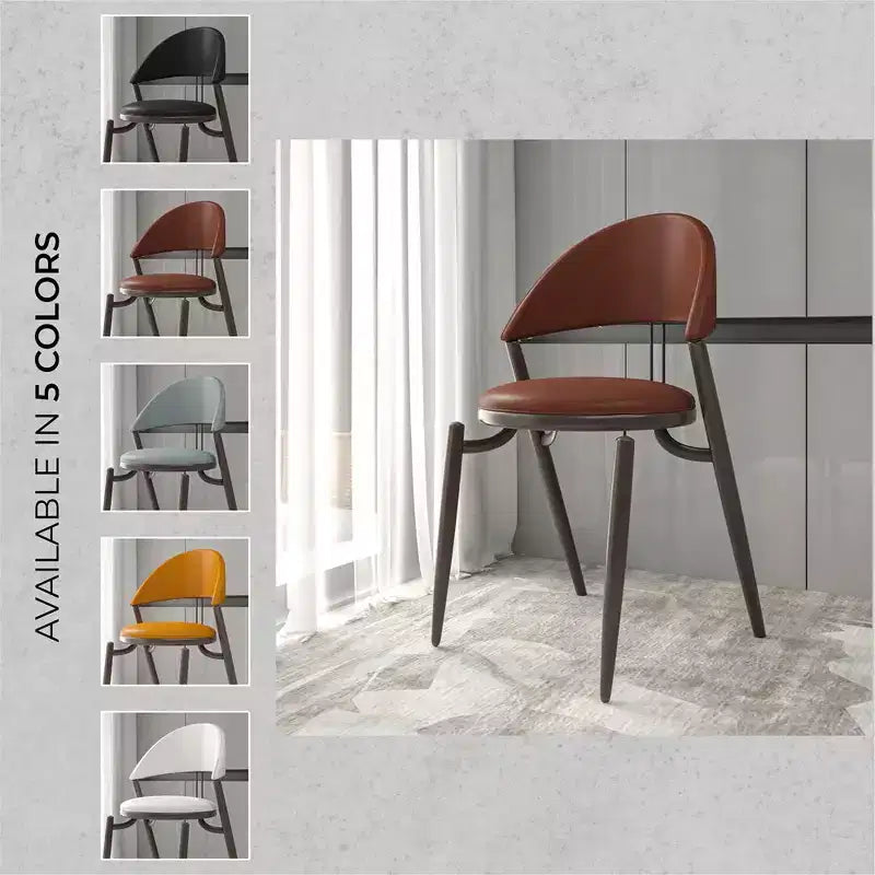 LeisureMod Venice Sedia da pranzo moderna in pelle, sedia laterale con schienale aperto imbottita, gambe in metallo, perfetta per sala da pranzo di metà secolo, nessun montaggio