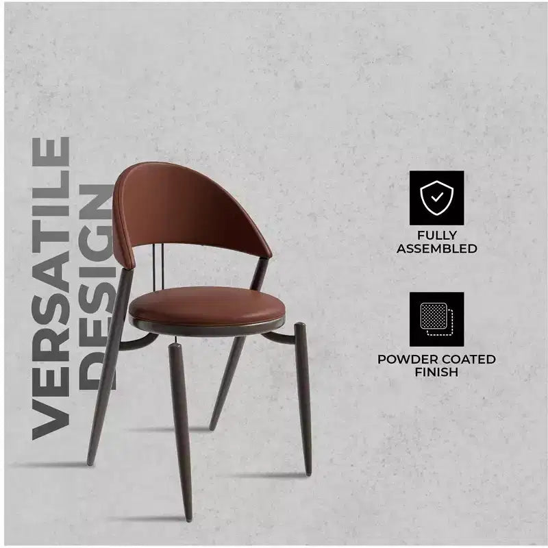 LeisureMod Venice Sedia da pranzo moderna in pelle, sedia laterale con schienale aperto imbottita, gambe in metallo, perfetta per sala da pranzo di metà secolo, nessun montaggio