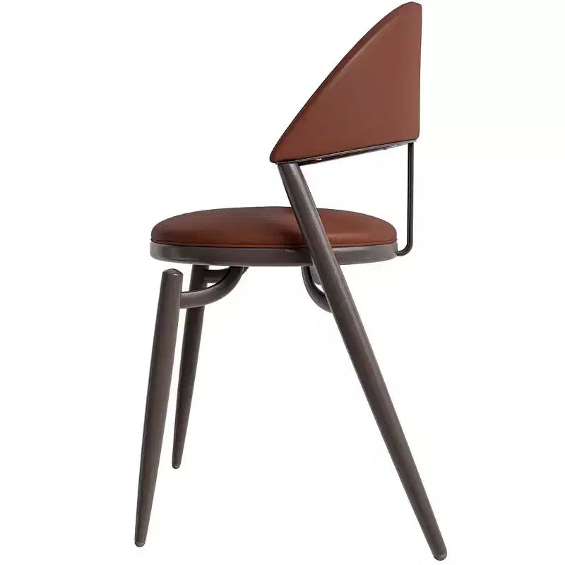 LeisureMod Venice Sedia da pranzo moderna in pelle, sedia laterale con schienale aperto imbottita, gambe in metallo, perfetta per sala da pranzo di metà secolo, nessun montaggio