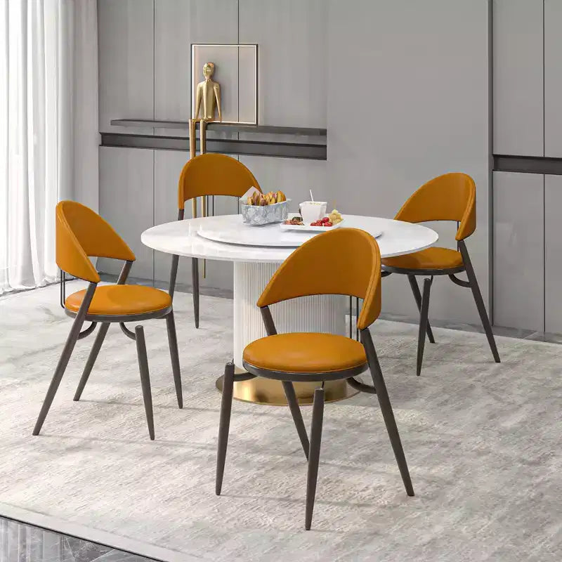 LeisureMod Venice Sedia da pranzo moderna in pelle, sedia laterale con schienale aperto imbottita, gambe in metallo, perfetta per sala da pranzo di metà secolo, nessun montaggio