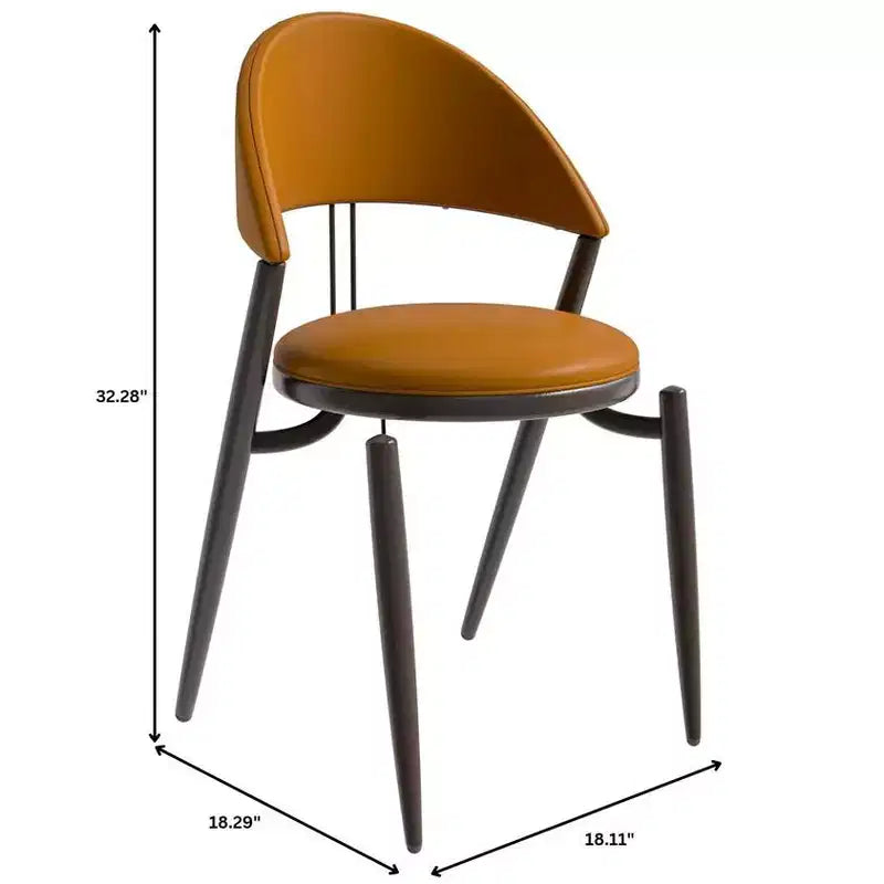 LeisureMod Venice Sedia da pranzo moderna in pelle, sedia laterale con schienale aperto imbottita, gambe in metallo, perfetta per sala da pranzo di metà secolo, nessun montaggio