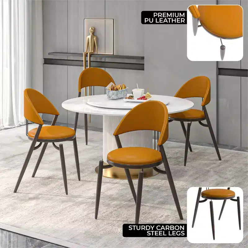 LeisureMod Venice Sedia da pranzo moderna in pelle, sedia laterale con schienale aperto imbottita, gambe in metallo, perfetta per sala da pranzo di metà secolo, nessun montaggio