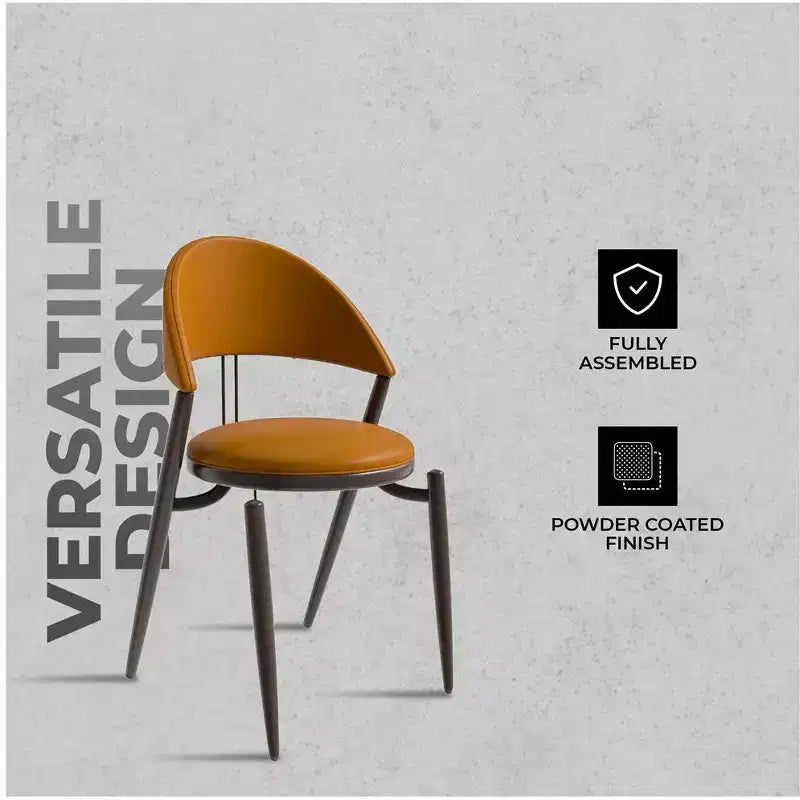 LeisureMod Venice Sedia da pranzo moderna in pelle, sedia laterale con schienale aperto imbottita, gambe in metallo, perfetta per sala da pranzo di metà secolo, nessun montaggio