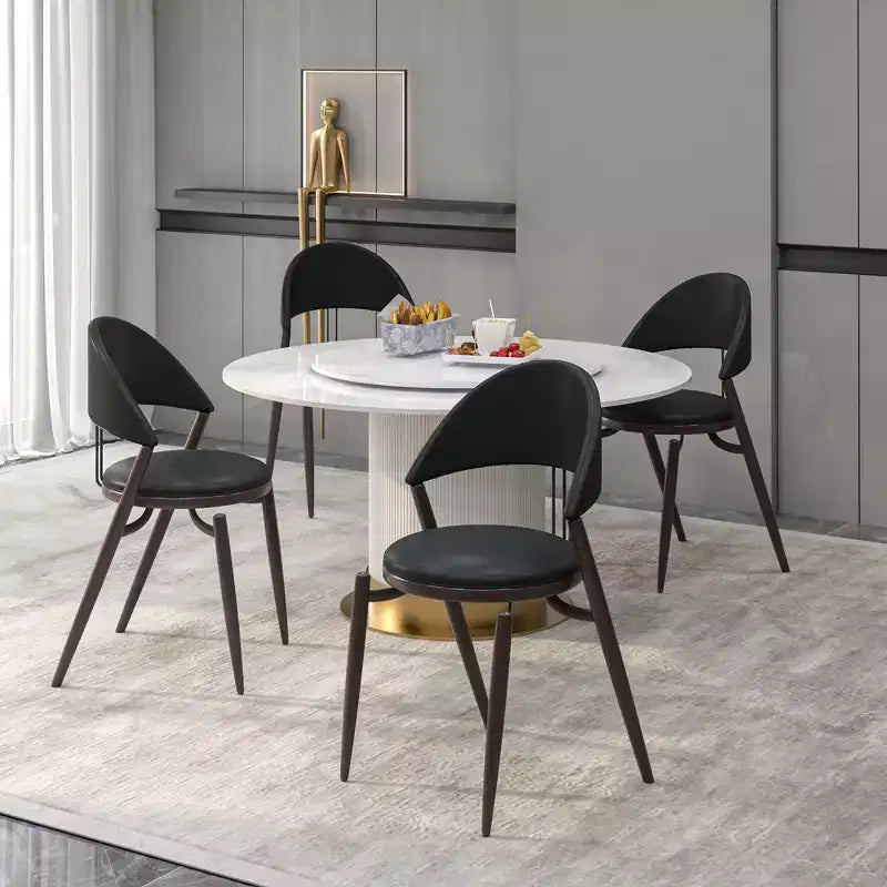 LeisureMod Venice Sedia da pranzo moderna in pelle, sedia laterale con schienale aperto imbottita, gambe in metallo, perfetta per sala da pranzo di metà secolo, nessun montaggio