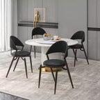 LeisureMod Venice Sedia da pranzo moderna in pelle, sedia laterale con schienale aperto imbottita, gambe in metallo, perfetta per sala da pranzo di metà secolo, nessun montaggio