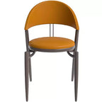 LeisureMod Venice Sedia da pranzo moderna in pelle, sedia laterale con schienale aperto imbottita, gambe in metallo, perfetta per sala da pranzo di metà secolo, nessun montaggio