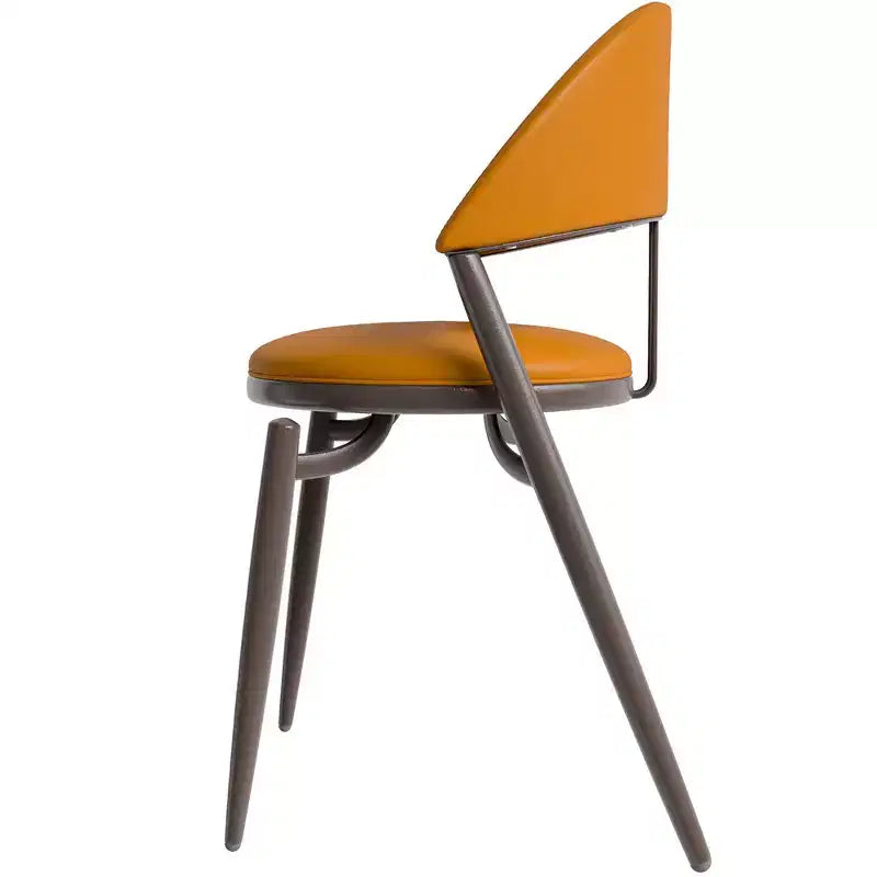 LeisureMod Venice Sedia da pranzo moderna in pelle, sedia laterale con schienale aperto imbottita, gambe in metallo, perfetta per sala da pranzo di metà secolo, nessun montaggio