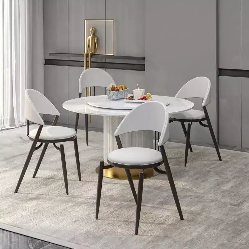 LeisureMod Venice Sedia da pranzo moderna in pelle, sedia laterale con schienale aperto imbottita, gambe in metallo, perfetta per sala da pranzo di metà secolo, nessun montaggio