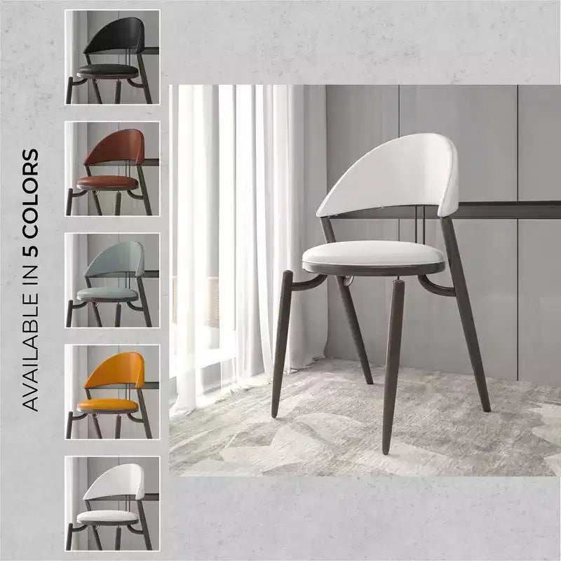 LeisureMod Venice Sedia da pranzo moderna in pelle, sedia laterale con schienale aperto imbottita, gambe in metallo, perfetta per sala da pranzo di metà secolo, nessun montaggio