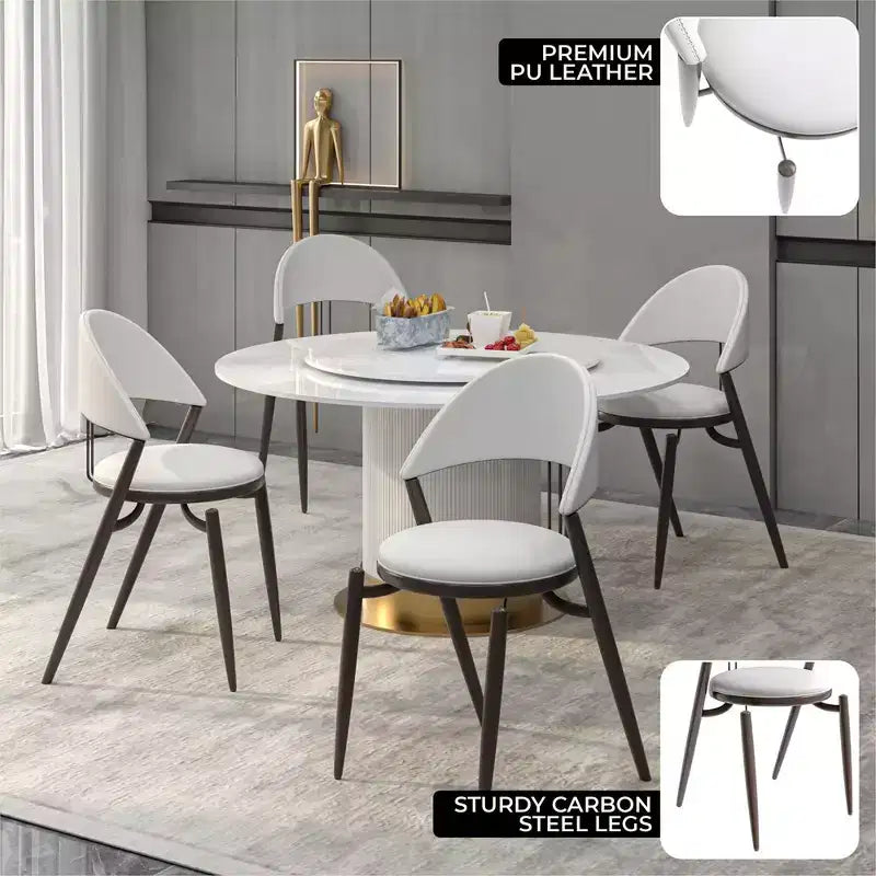 LeisureMod Venice Sedia da pranzo moderna in pelle, sedia laterale con schienale aperto imbottita, gambe in metallo, perfetta per sala da pranzo di metà secolo, nessun montaggio