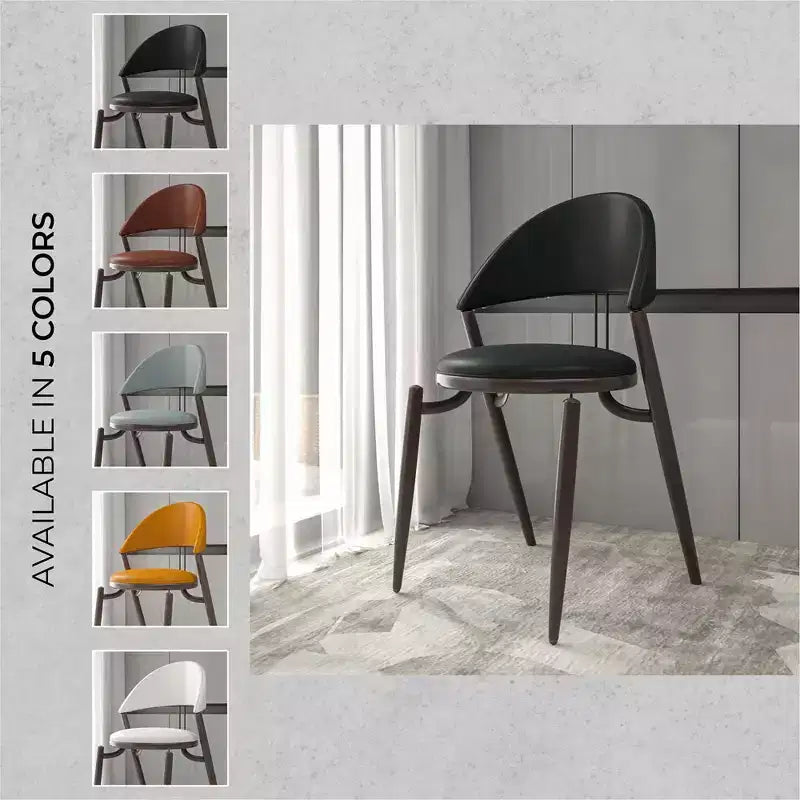 LeisureMod Venice Sedia da pranzo moderna in pelle, sedia laterale con schienale aperto imbottita, gambe in metallo, perfetta per sala da pranzo di metà secolo, nessun montaggio