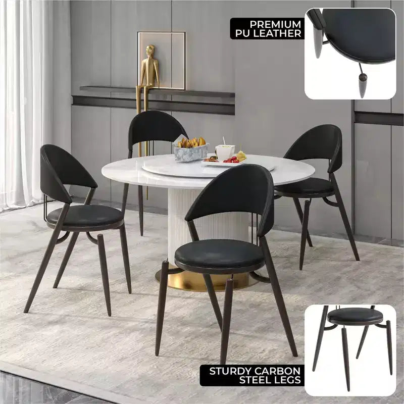 LeisureMod Venice Sedia da pranzo moderna in pelle, sedia laterale con schienale aperto imbottita, gambe in metallo, perfetta per sala da pranzo di metà secolo, nessun montaggio