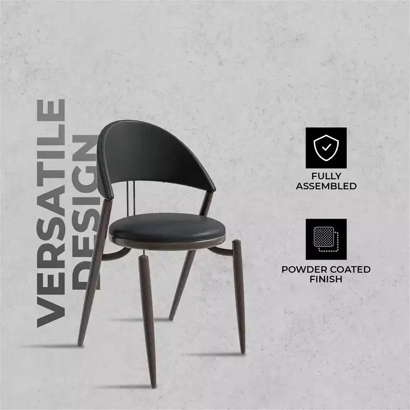 LeisureMod Venice Sedia da pranzo moderna in pelle, sedia laterale con schienale aperto imbottita, gambe in metallo, perfetta per sala da pranzo di metà secolo, nessun montaggio