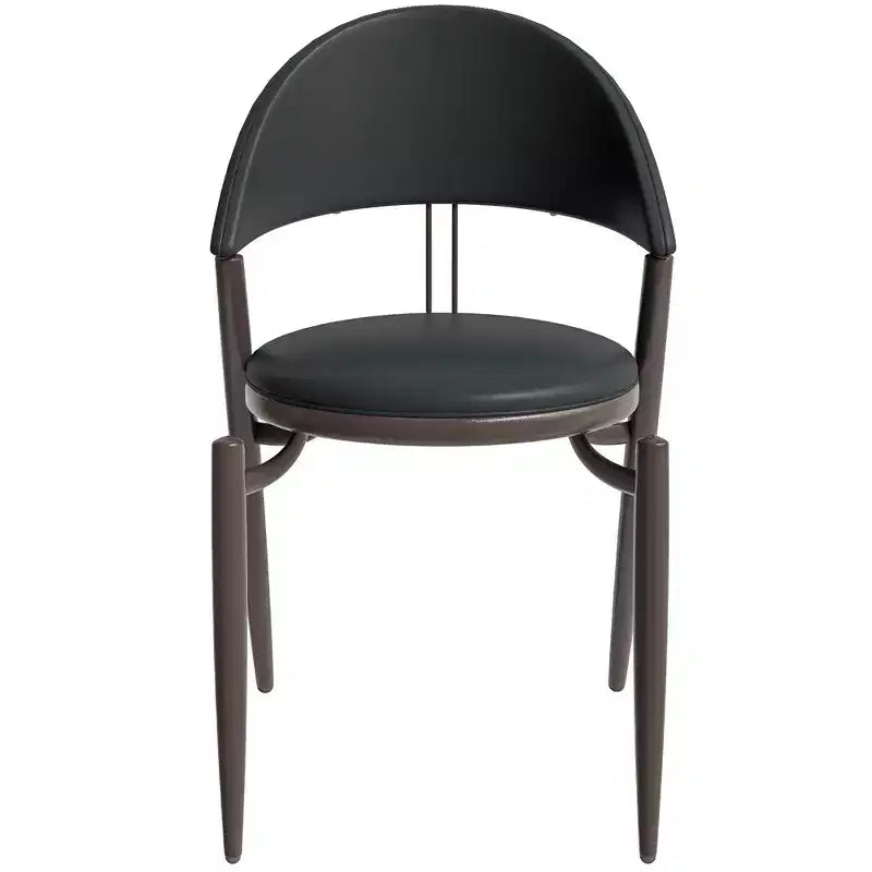 LeisureMod Venice Sedia da pranzo moderna in pelle, sedia laterale con schienale aperto imbottita, gambe in metallo, perfetta per sala da pranzo di metà secolo, nessun montaggio