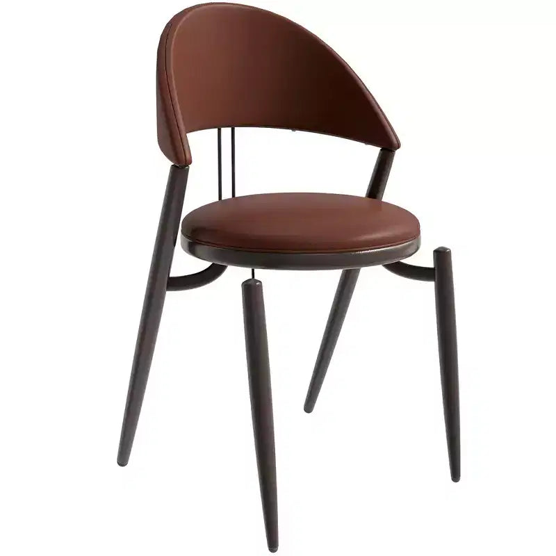 LeisureMod Venice Sedia da pranzo moderna in pelle, sedia laterale con schienale aperto imbottita, gambe in metallo, perfetta per sala da pranzo di metà secolo, nessun montaggio