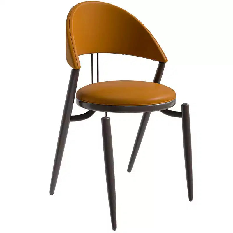 LeisureMod Venice Sedia da pranzo moderna in pelle, sedia laterale con schienale aperto imbottita, gambe in metallo, perfetta per sala da pranzo di metà secolo, nessun montaggio