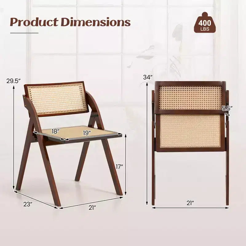 Costway Sedie Pieghevoli da Pranzo Set da 2/4 con Schienale e Seduta in Rattan Intrecciato Struttura in Legno di Gomma Marrone