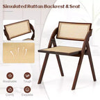 Costway Sedie Pieghevoli da Pranzo Set da 2/4 con Schienale e Seduta in Rattan Intrecciato Struttura in Legno di Gomma Marrone